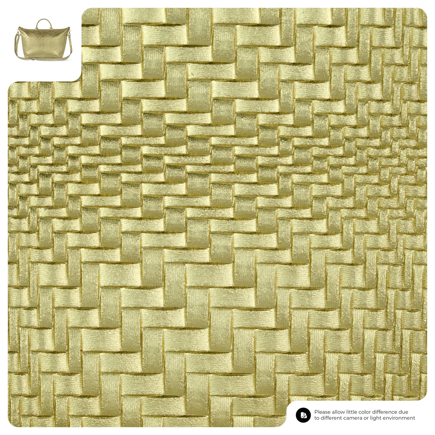 Macro texture of woven full grain leather bag in gold finish