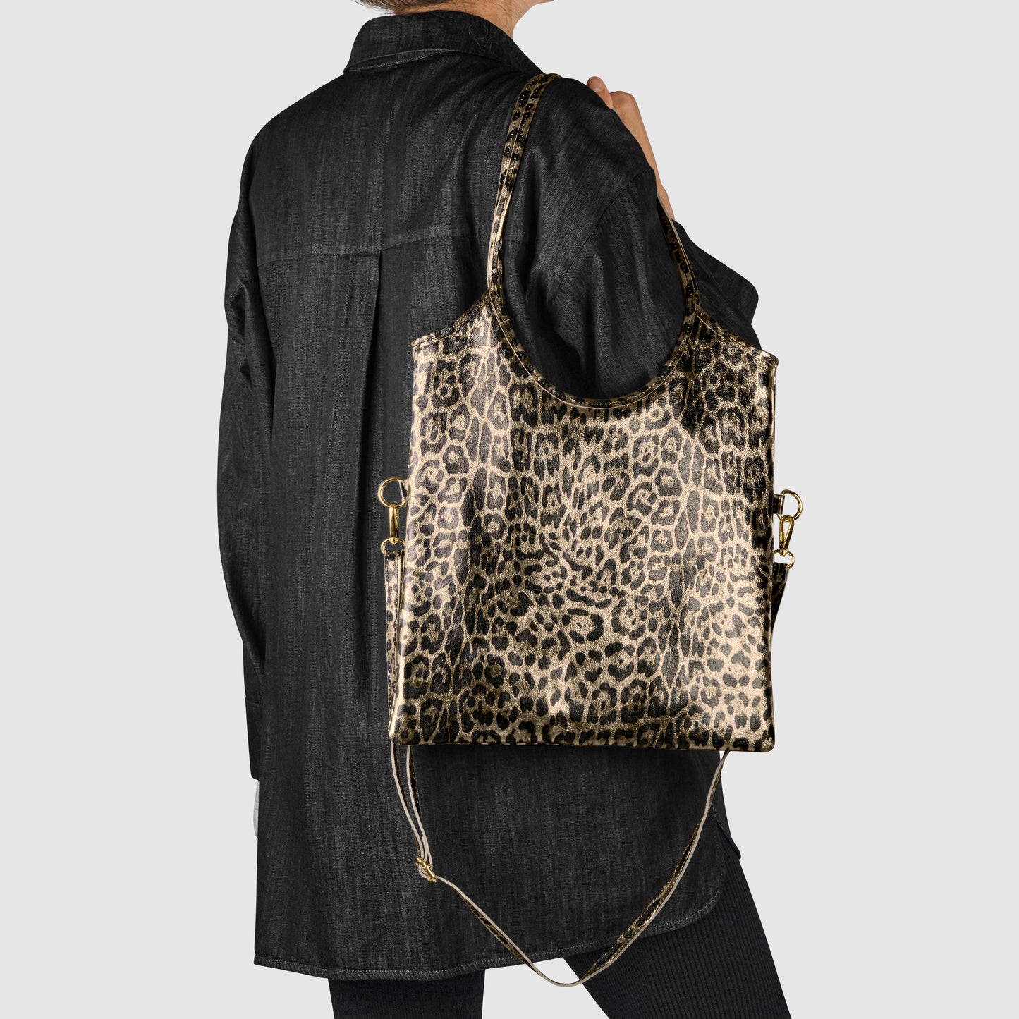 Leopard Metallic Suede Leather Tote Bag 191722