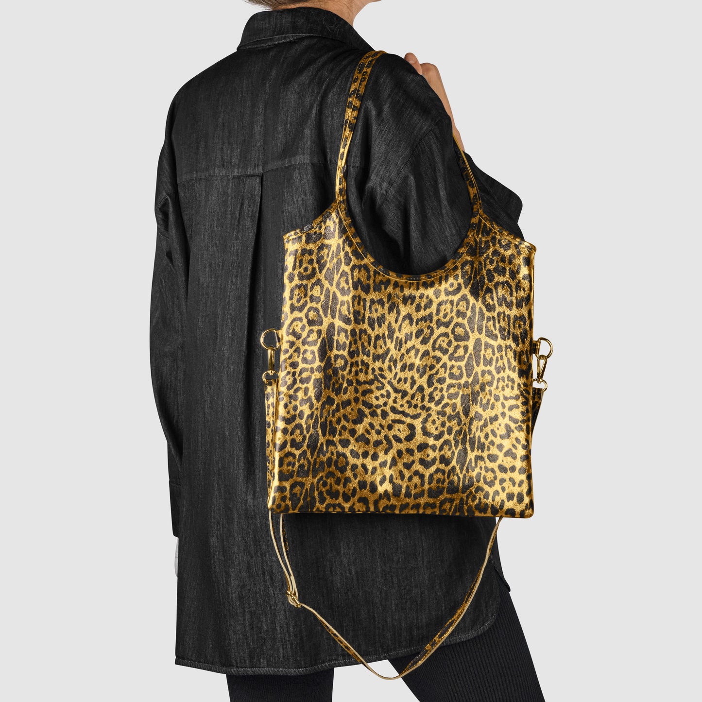 Leopard Metallic Suede Leather Tote Bag 191722