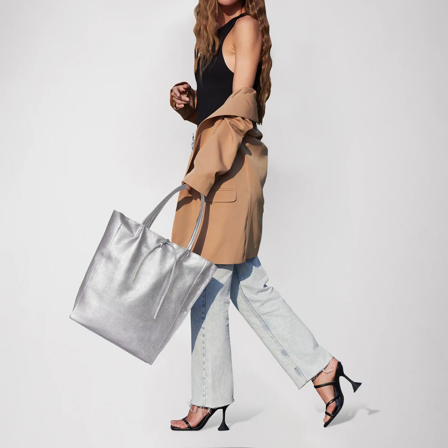 Metallic Calf Leather Tote Bag 201718