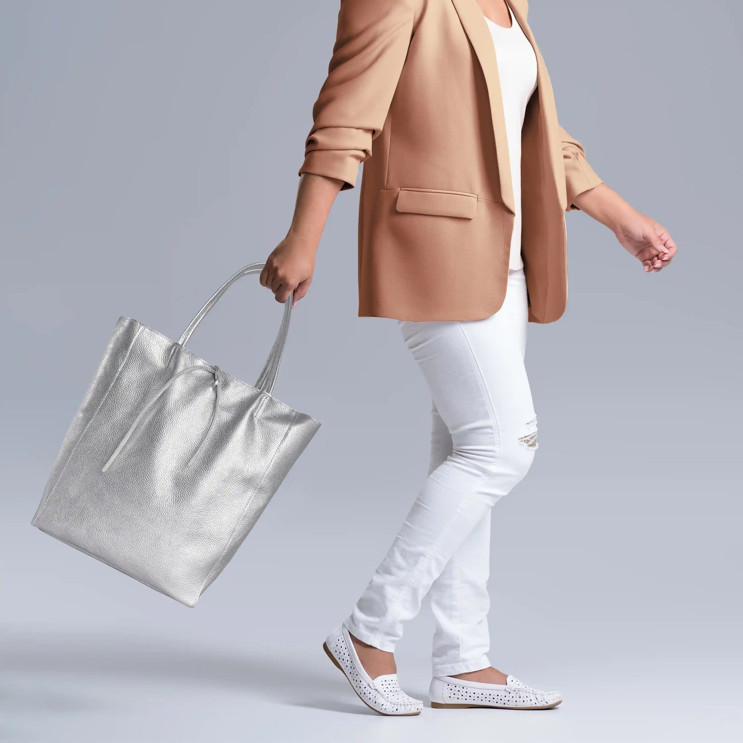 Metallic Calf Leather Tote Bag 201718