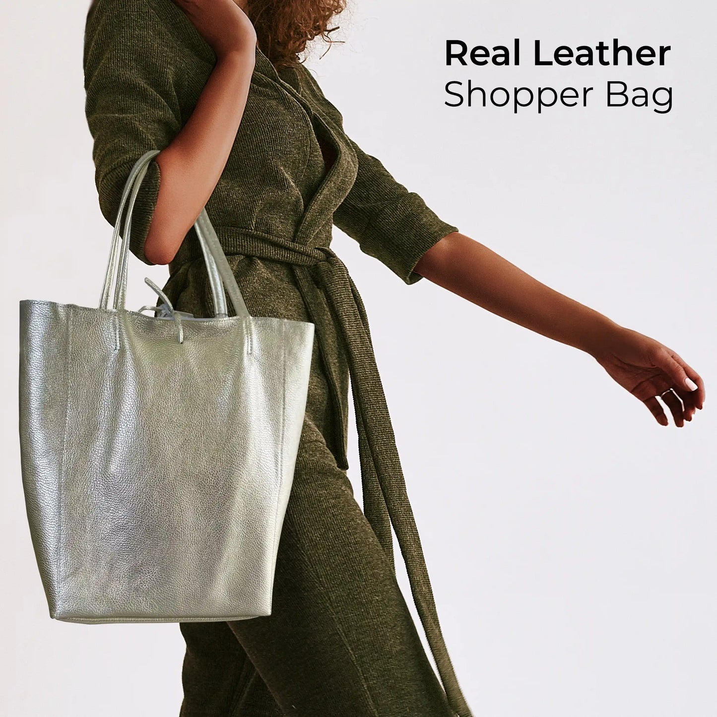 Metallic Calf Leather Tote Bag 201718