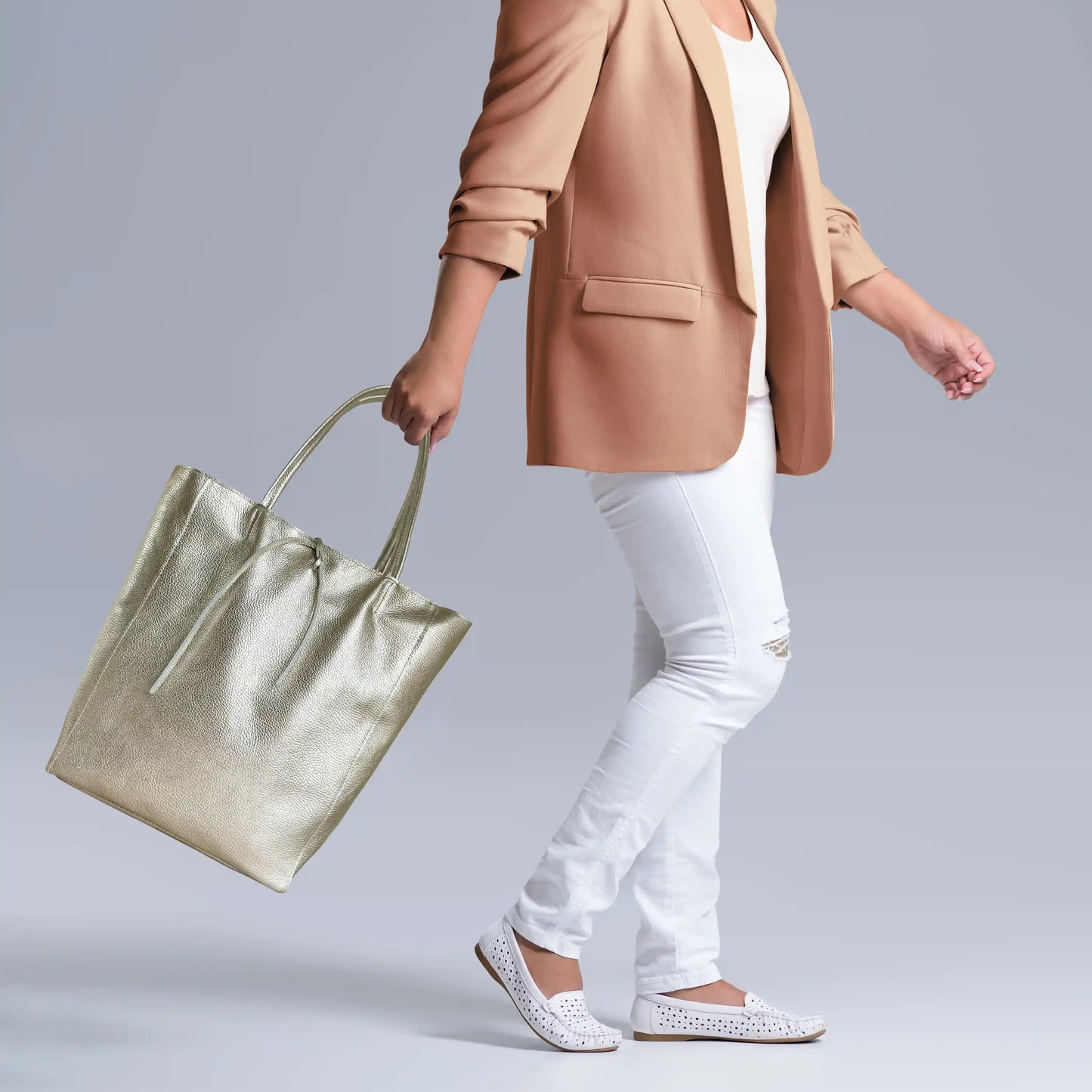Metallic Calf Leather Tote Bag 201718