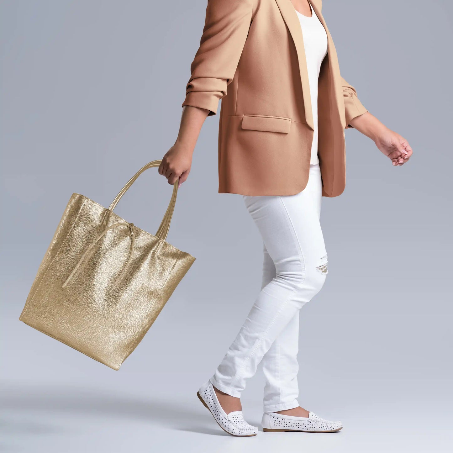 Metallic Calf Leather Tote Bag 201718