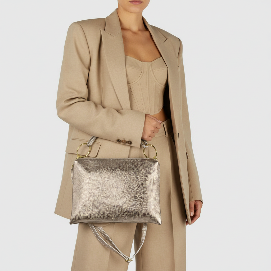 Metallic Calf Leather Shoulder Bag 171551