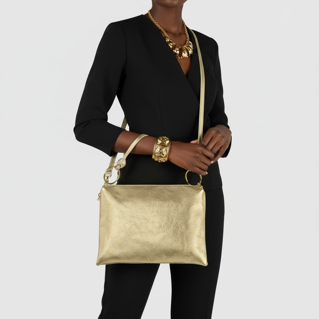 Metallic Calf Leather Shoulder Bag 171551
