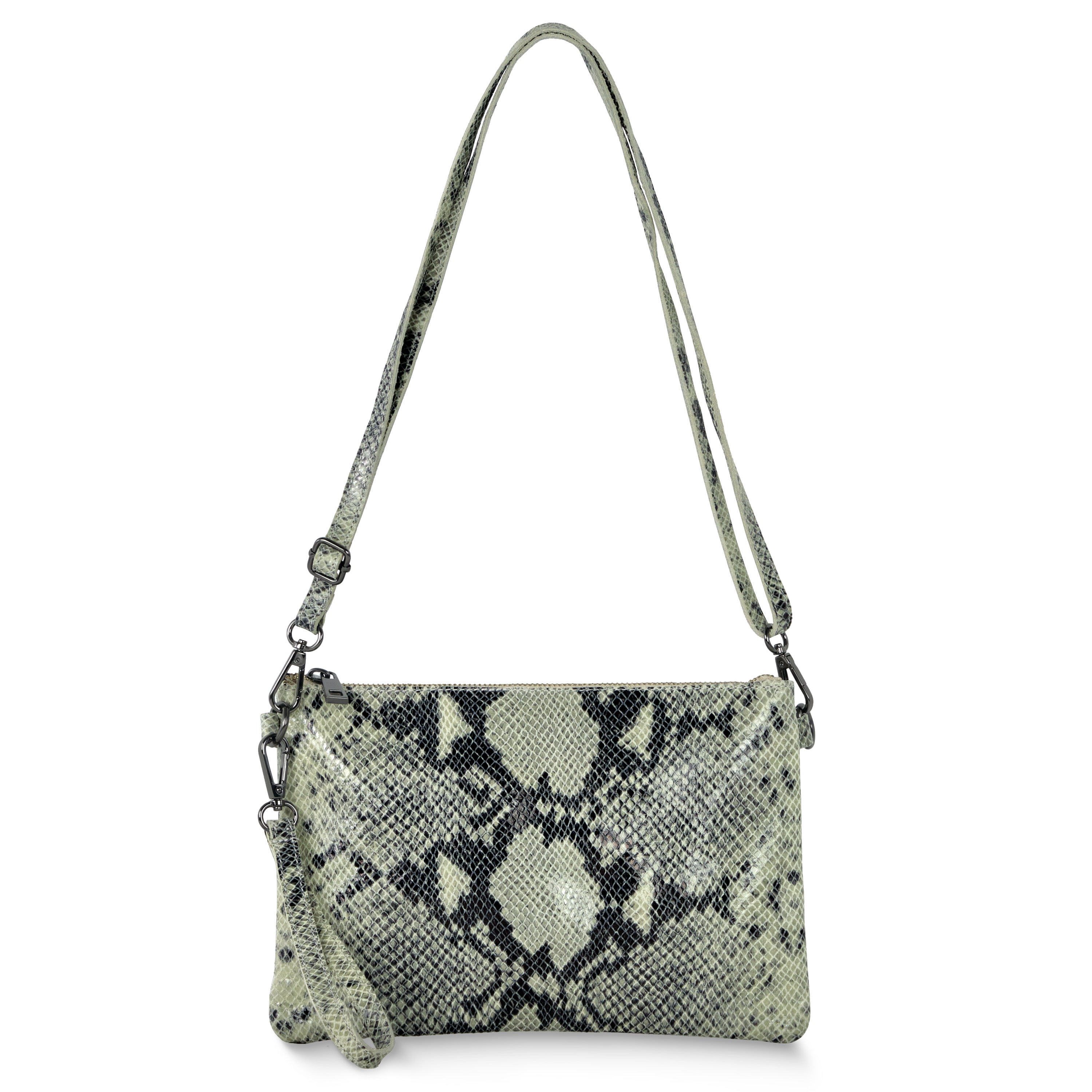 TAKEASY Italian Genuine Metallic Suede Wristlet Bag with Python Print
