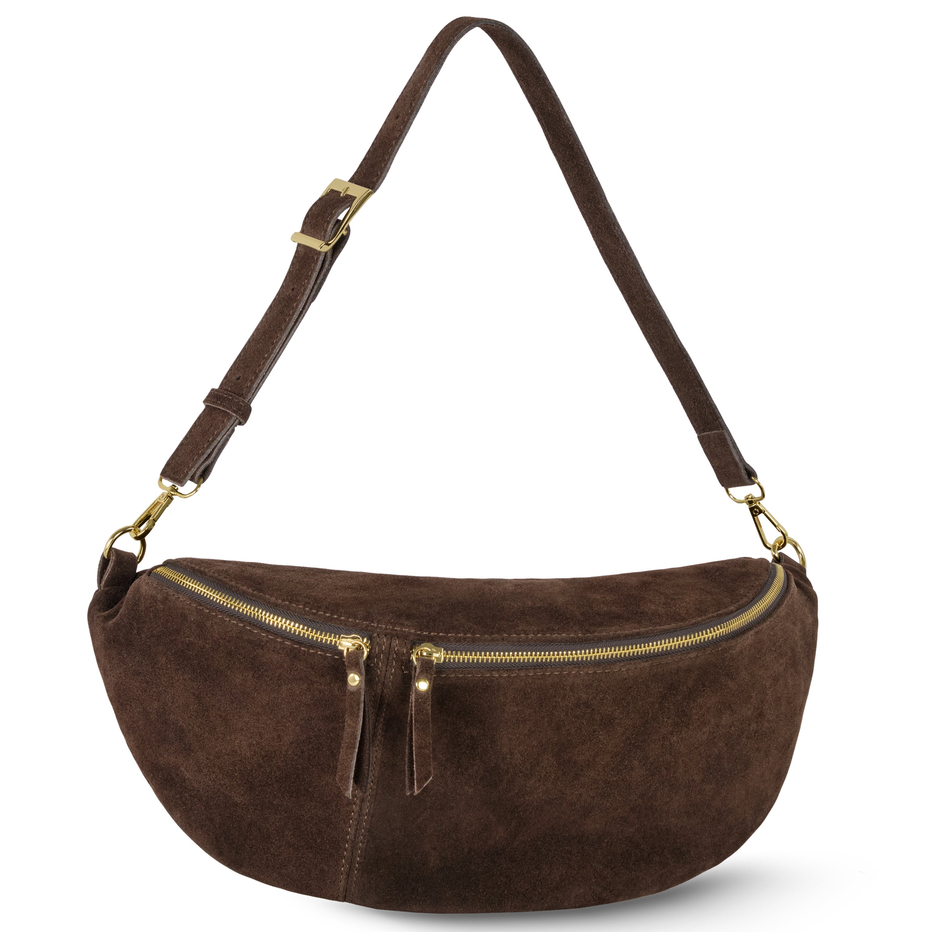 TAKEASY Italian Genuine Suede Spacious Crescent Crossbody Belt Bag