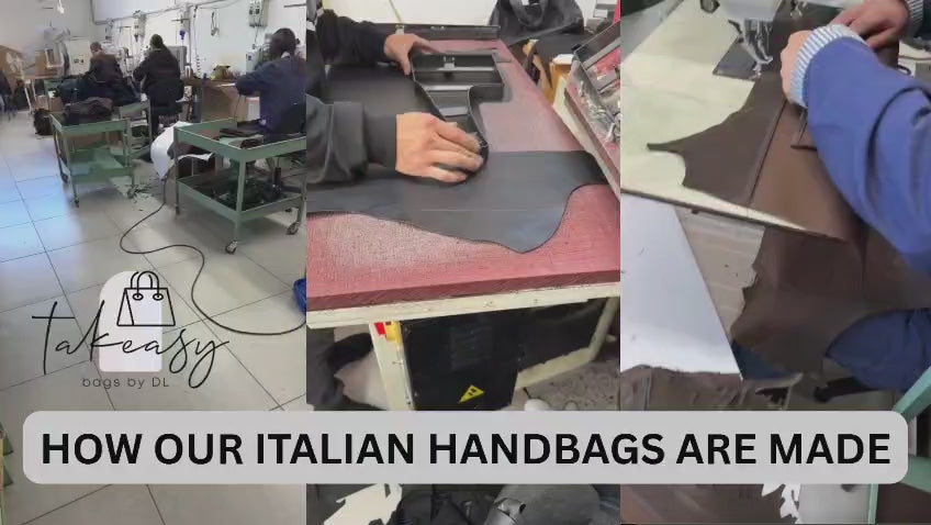 Load video: Artisan workshop in Italy making leather handbags — cutting and sewing full grain leather