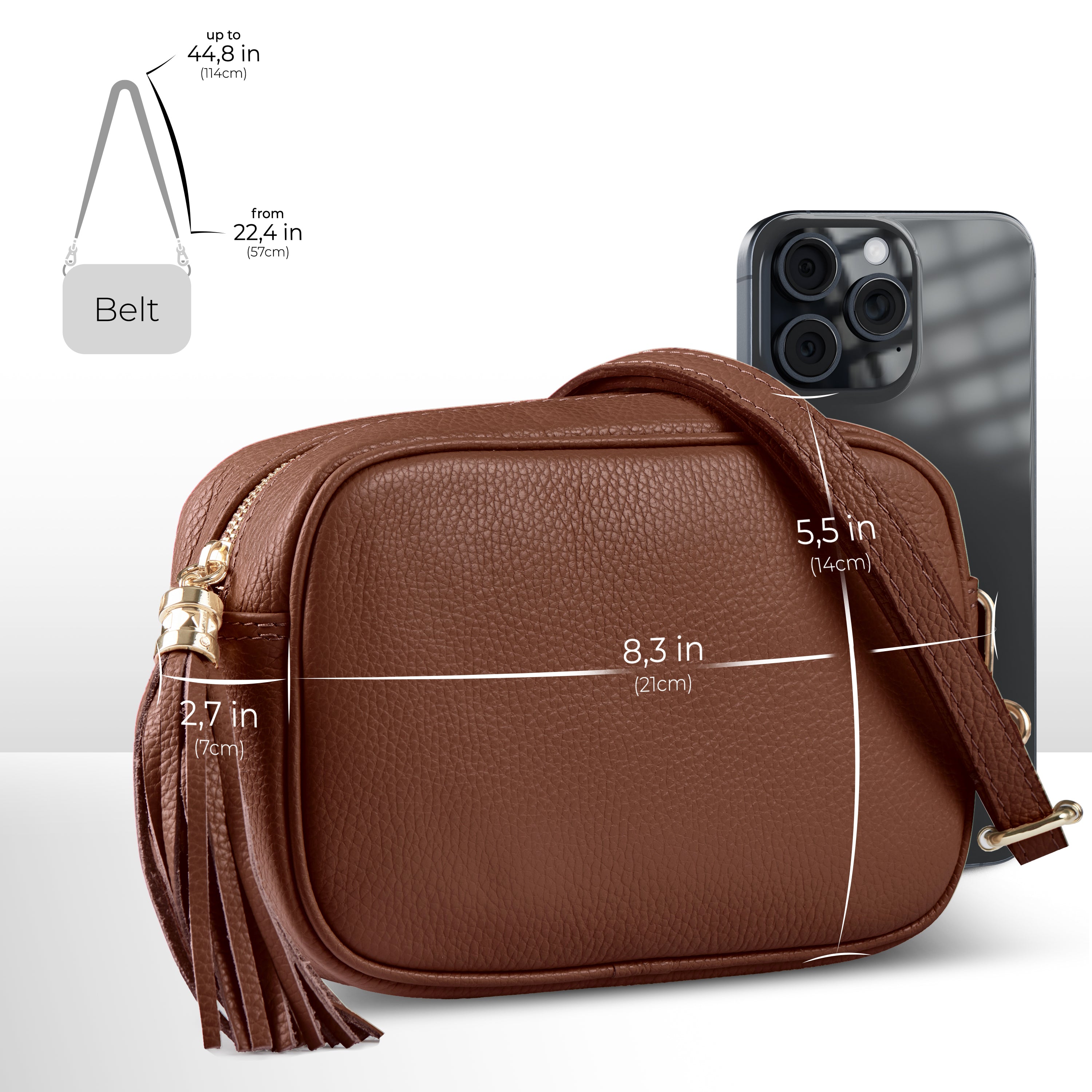 Italian Genuine Leather Crossbody Bag for Women with Zipper