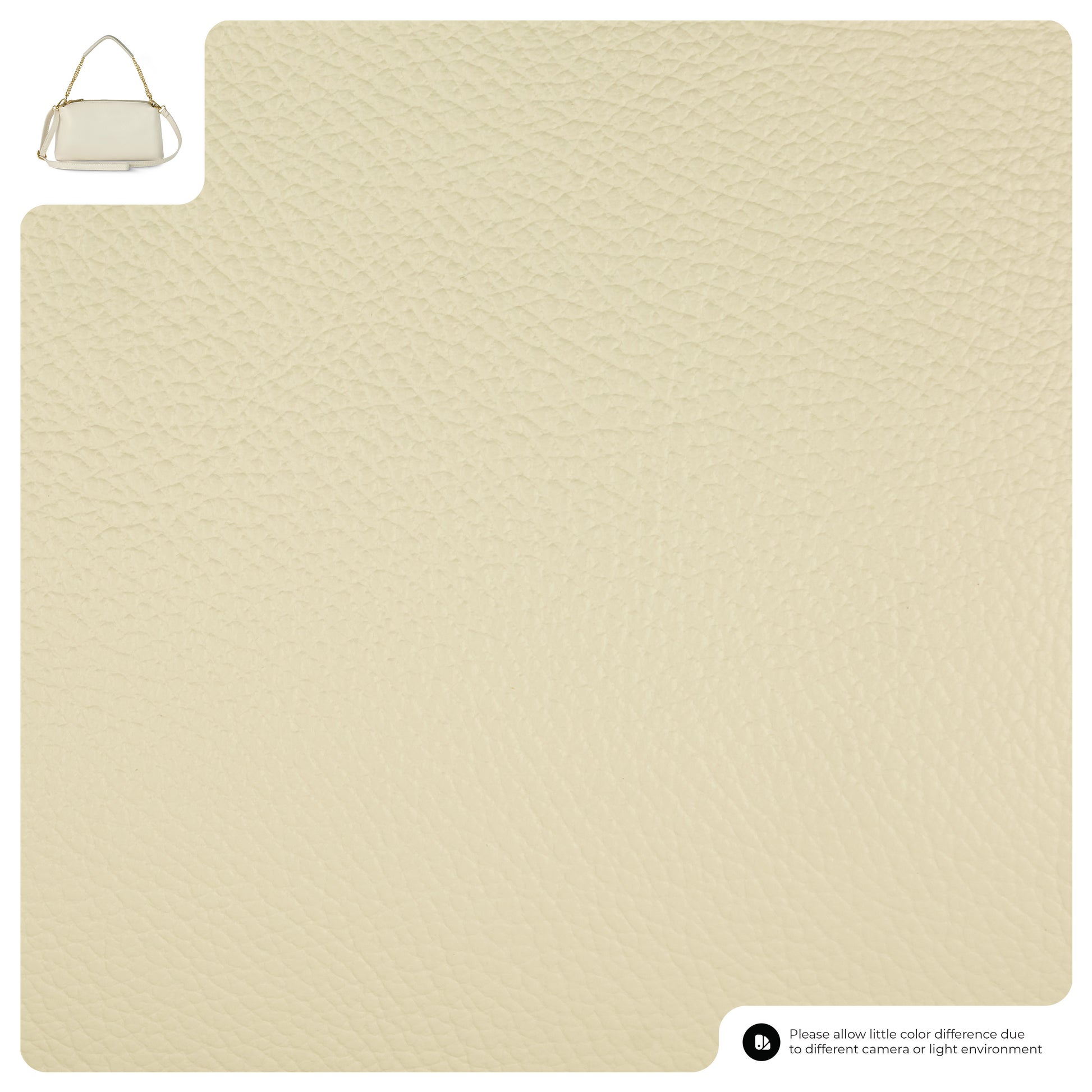 Cream-colored textured fabric background with a small handbag image in the top corner.