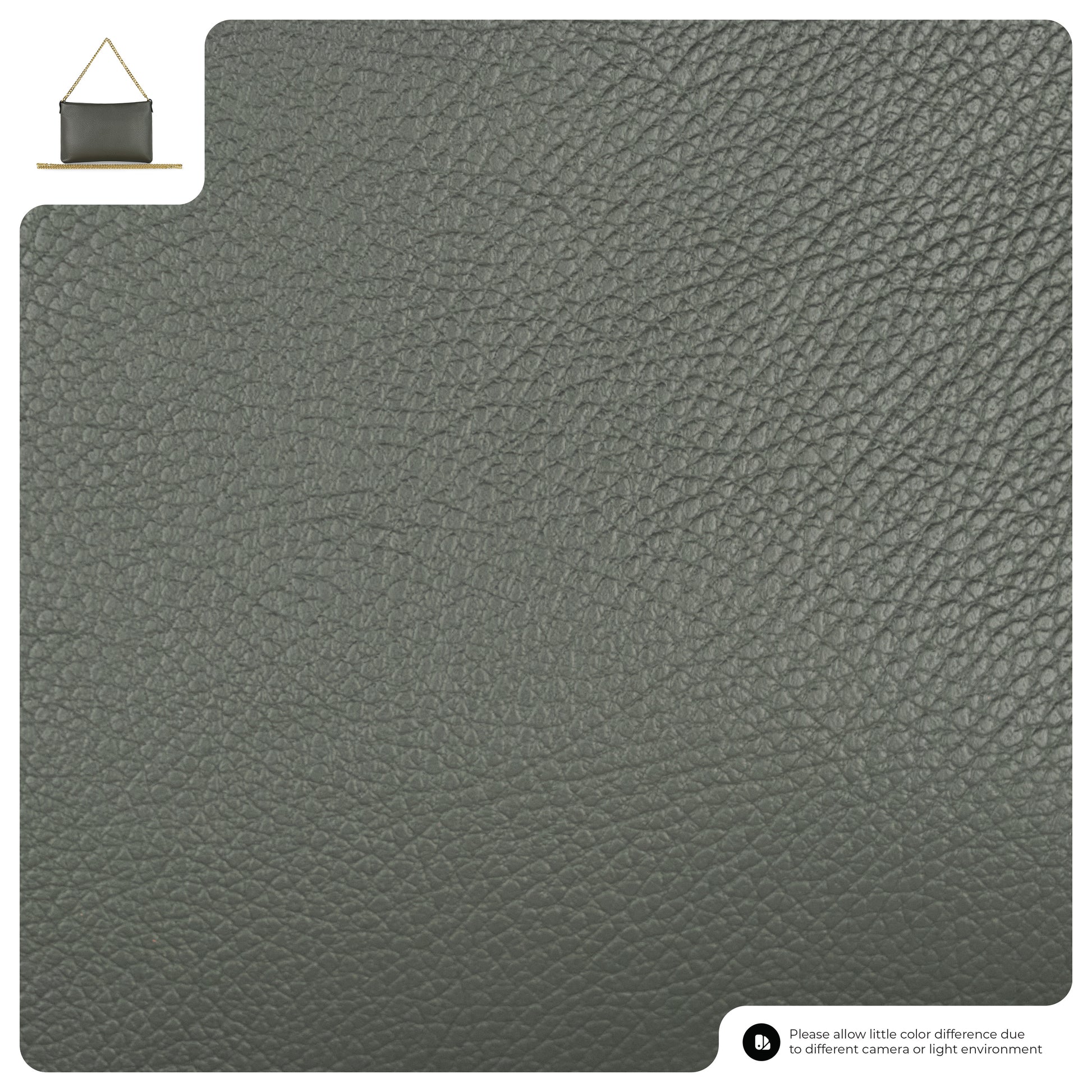 Textured gray material with a light sheen, showcasing a leather-like appearance.