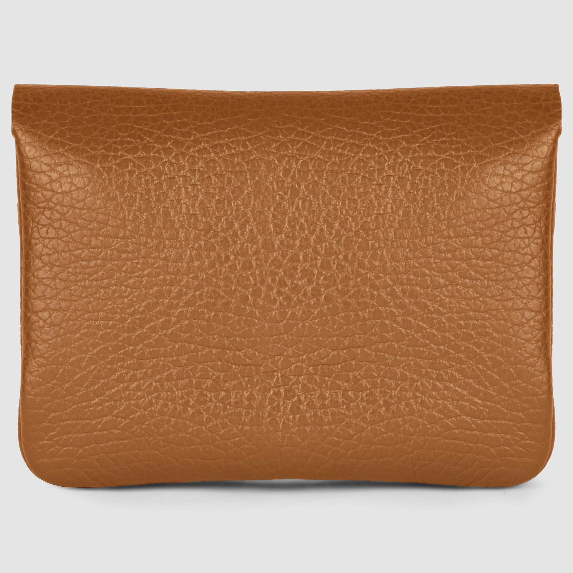 A brown textured Italian leather wallet with a simple rectangular shape and flap closure, set against a plain white background.
