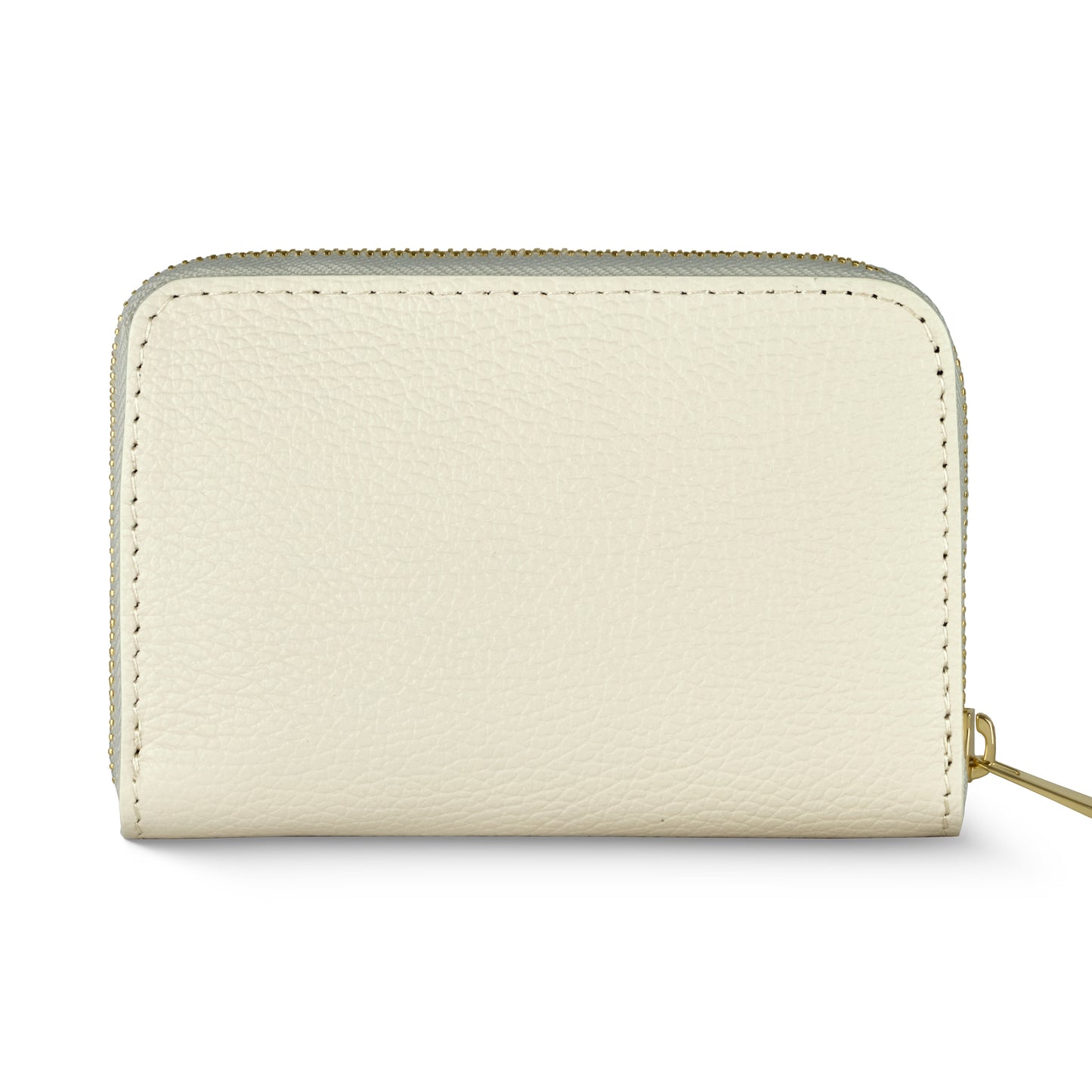 A small, light beige slim wallet crafted from Italian leather with a zipper closure and minimal stitching detail, shown against a white background.