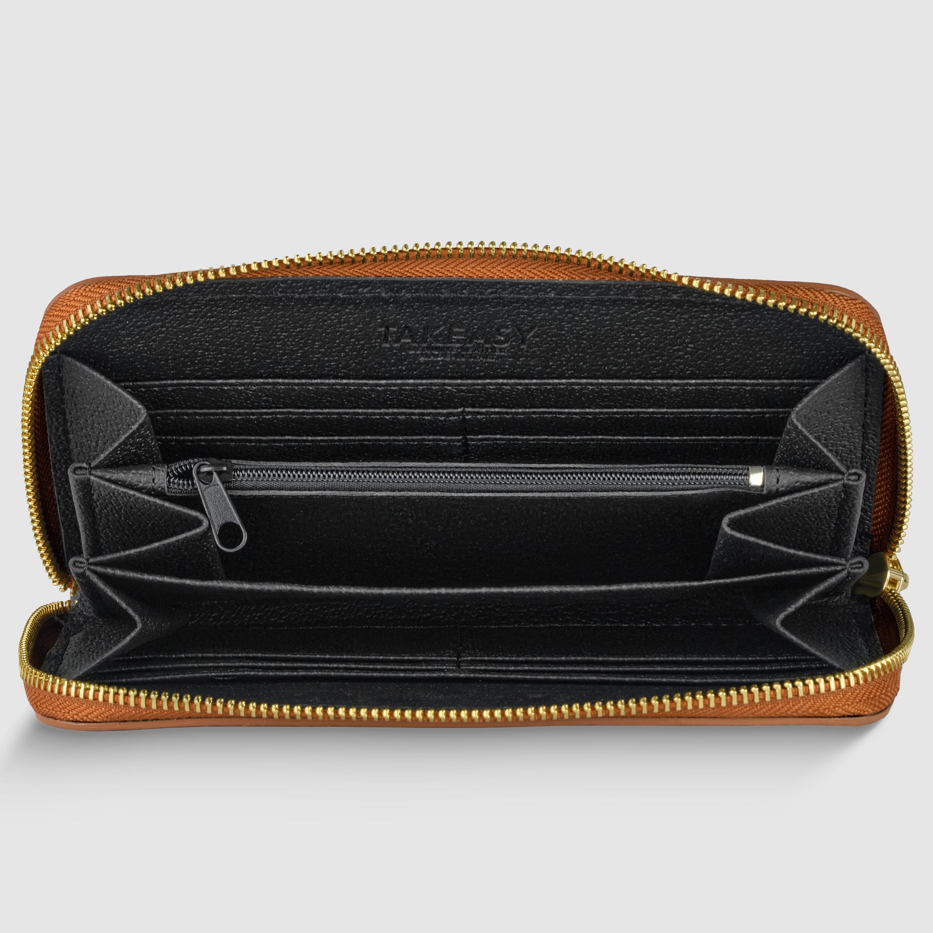 TAKEASY Italian Genuine Pebbled Calf Leather Rectangular Zip Wallet