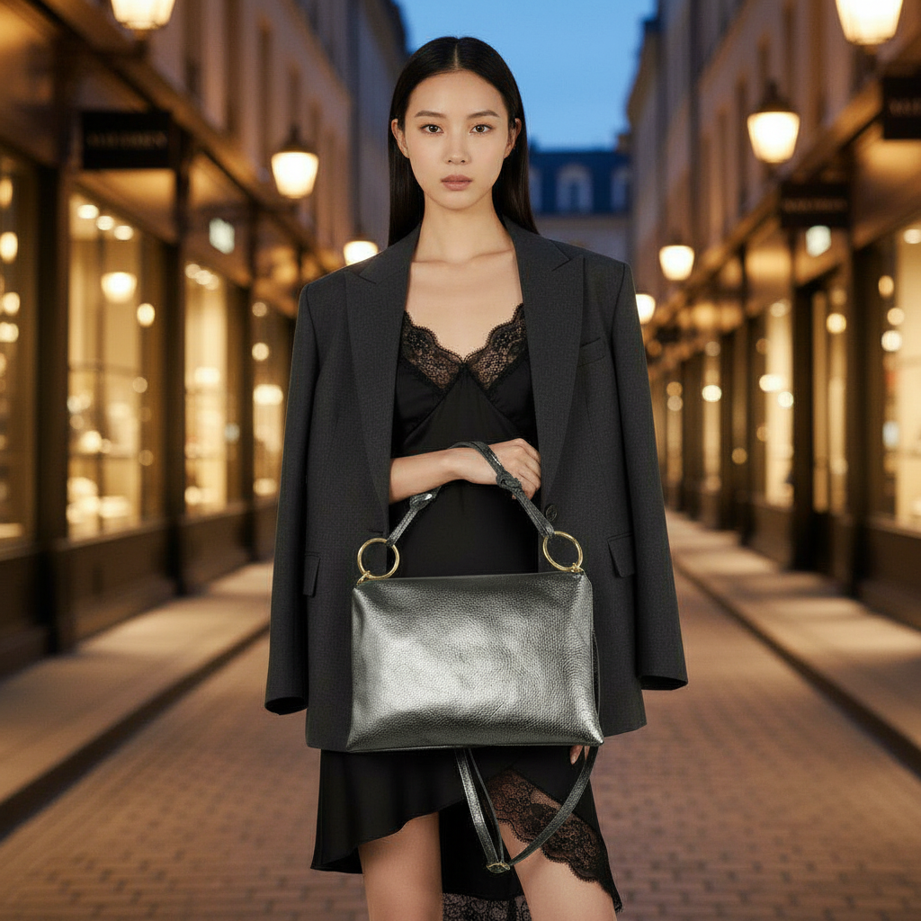 Metallic Calf Leather Shoulder Bag 171551