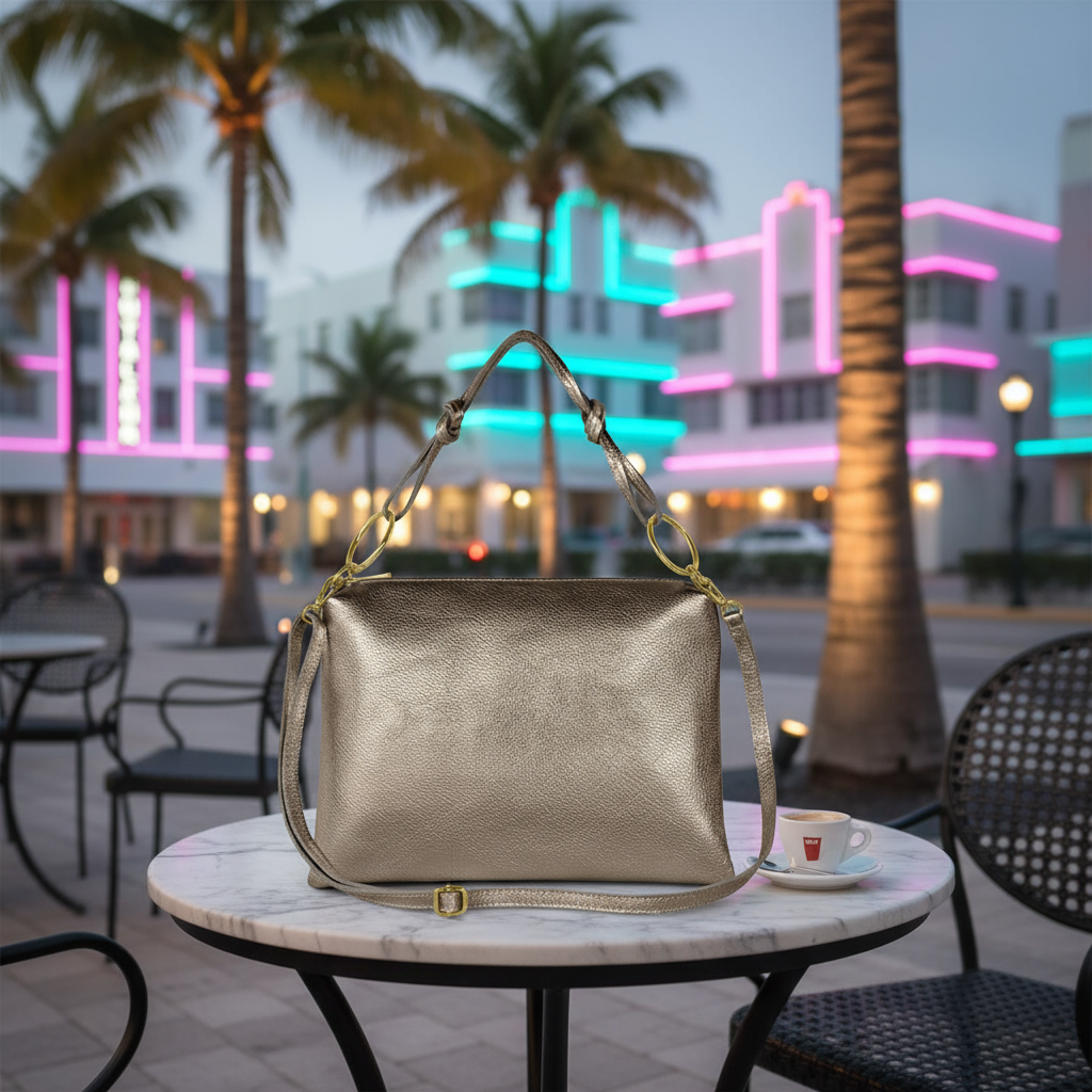 Metallic Calf Leather Shoulder Bag 171551