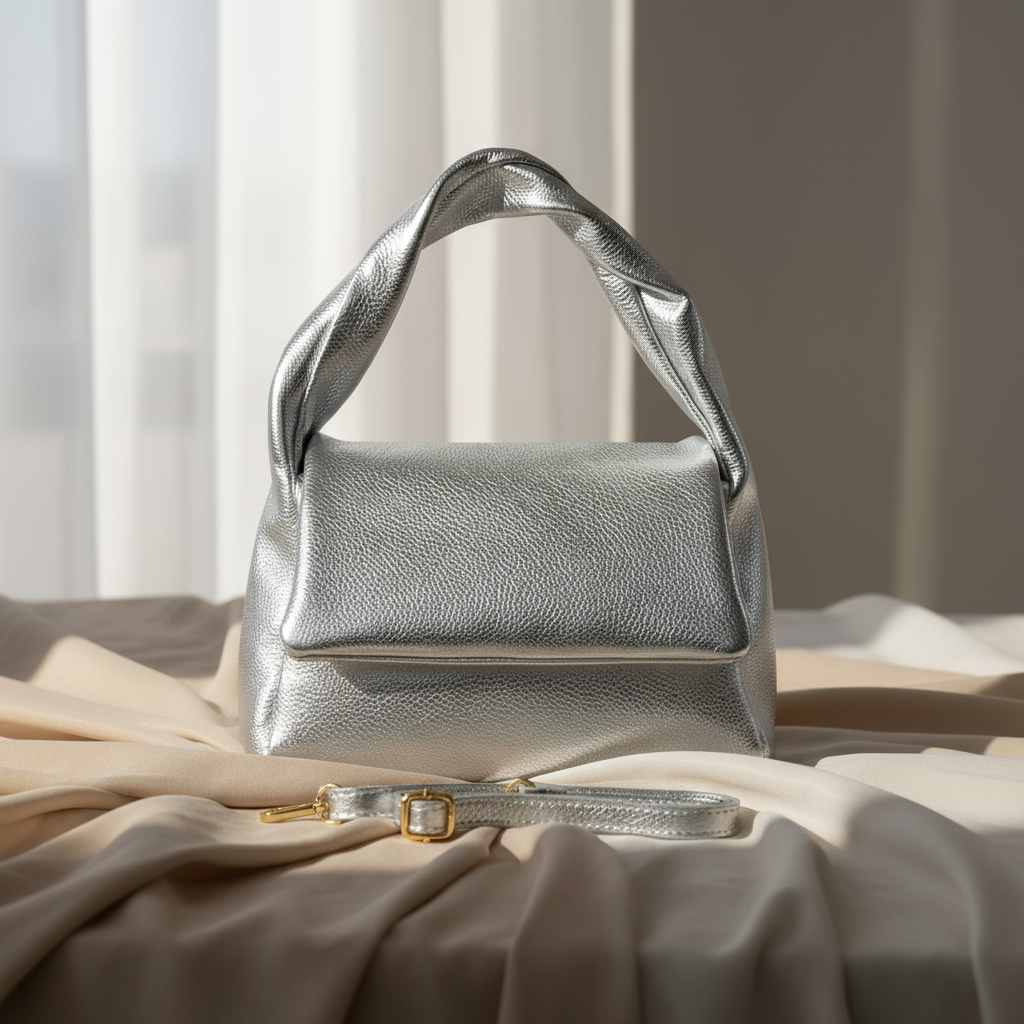 Metallic Calf Leather Top-Handle Bag