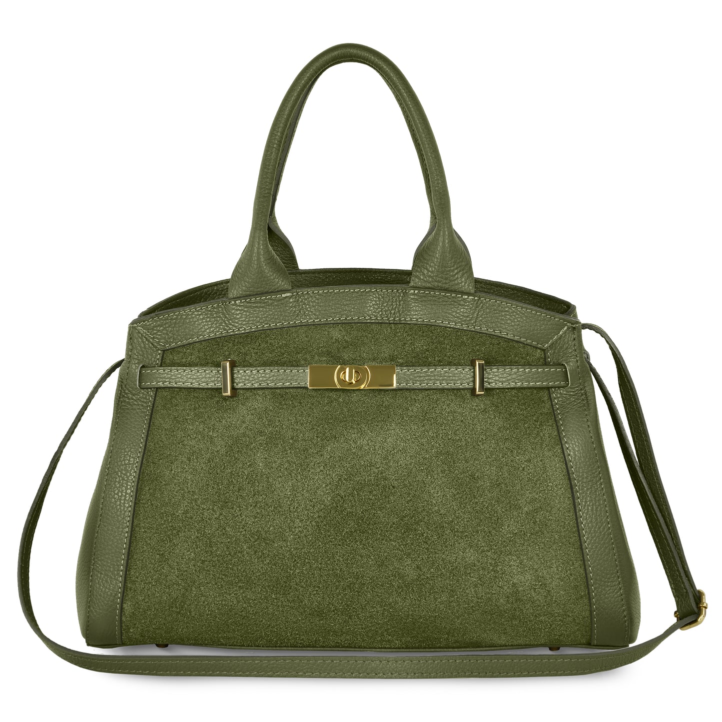 Calf & Suede Leather Top-Handle Bag