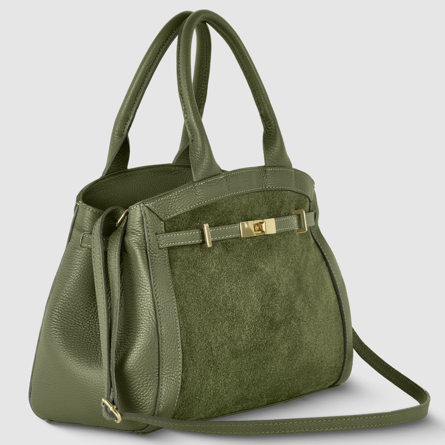 Calf & Suede Leather Top-Handle Bag