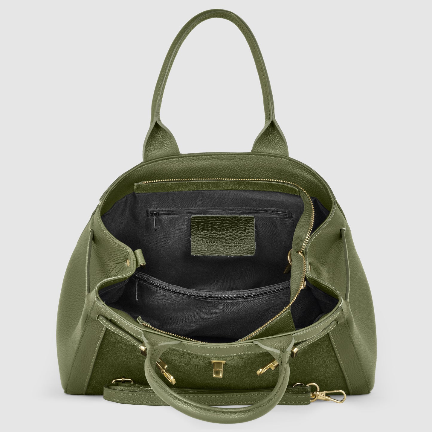 Calf & Suede Leather Top-Handle Bag