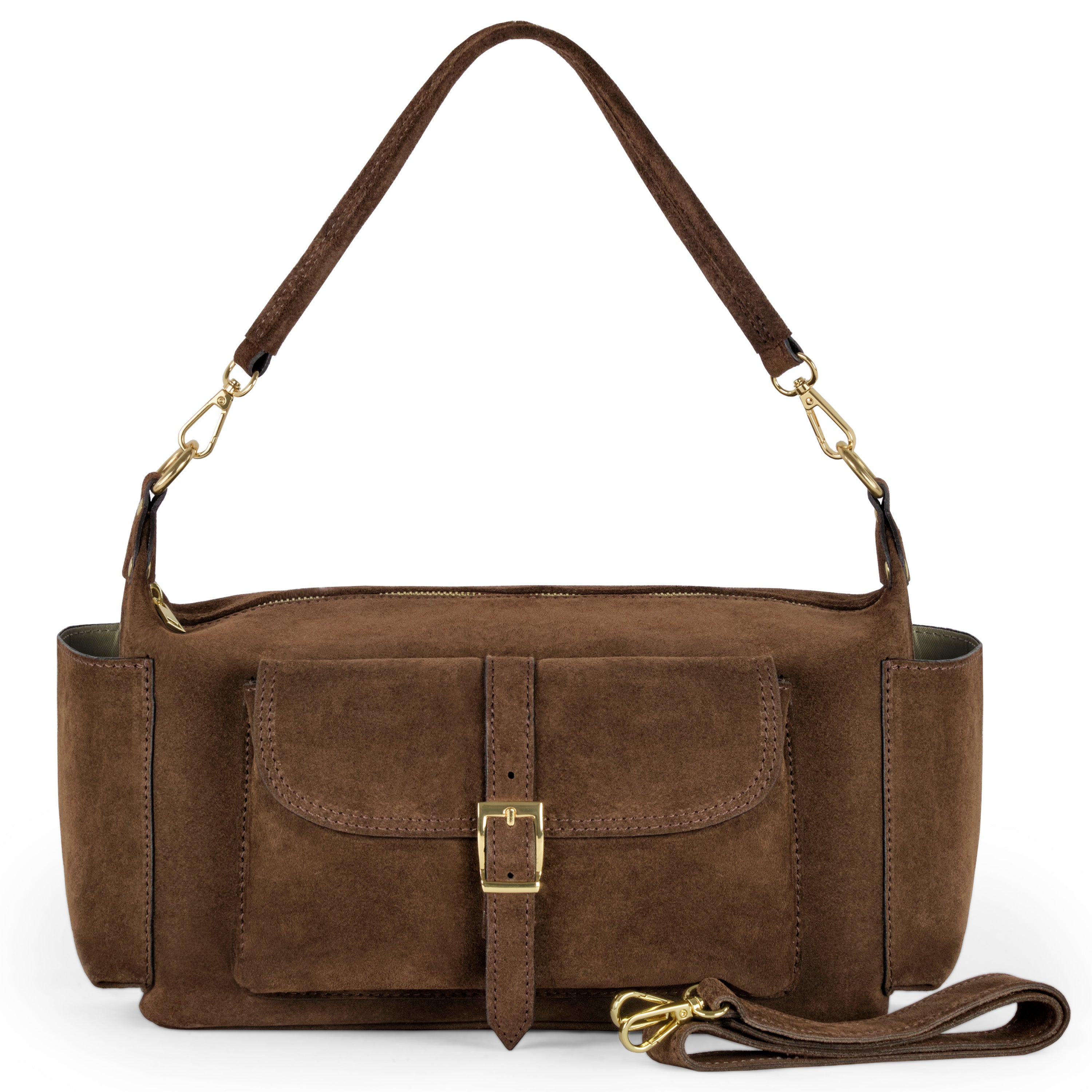 TAKEASY Italian Genuine Suede Rectangular Double Strap Shoulder Bag