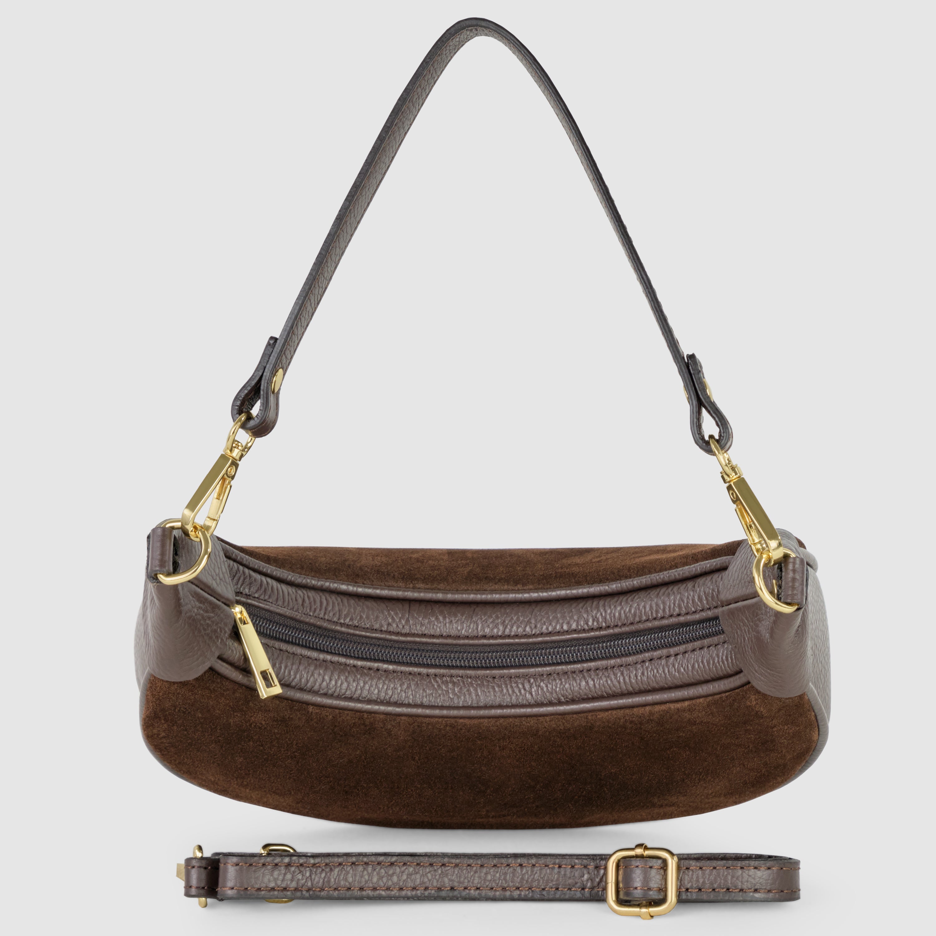 TAKEASY Italian Genuine Suede & Calf Leather Crescent Shoulder Bag
