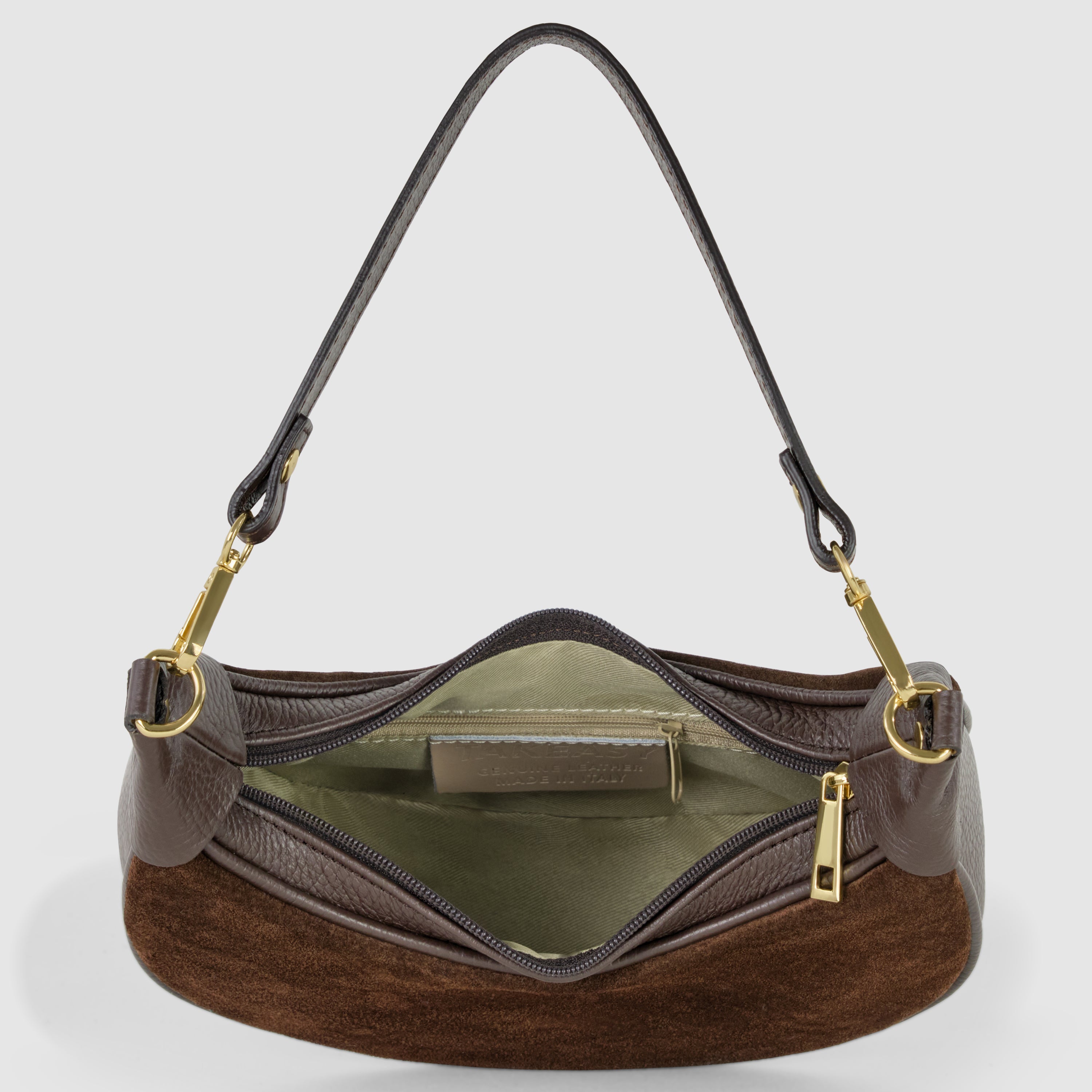 TAKEASY Italian Genuine Suede & Calf Leather Crescent Shoulder Bag