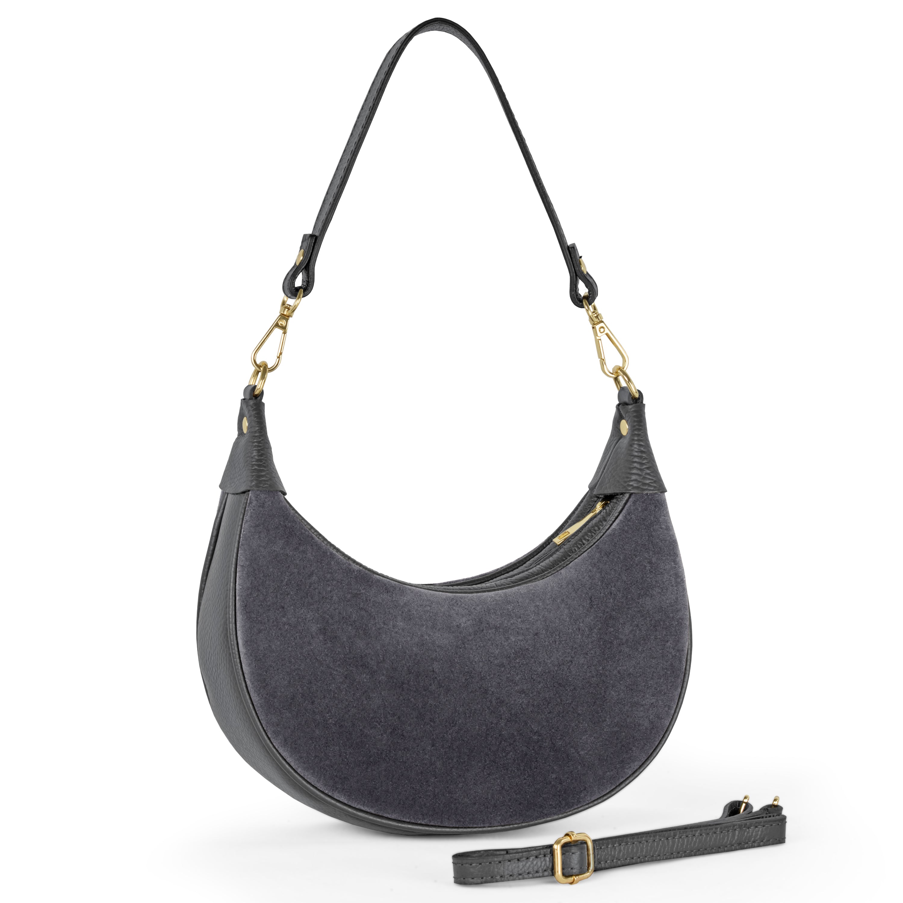 TAKEASY Italian Genuine Suede & Calf Leather Crescent Shoulder Bag