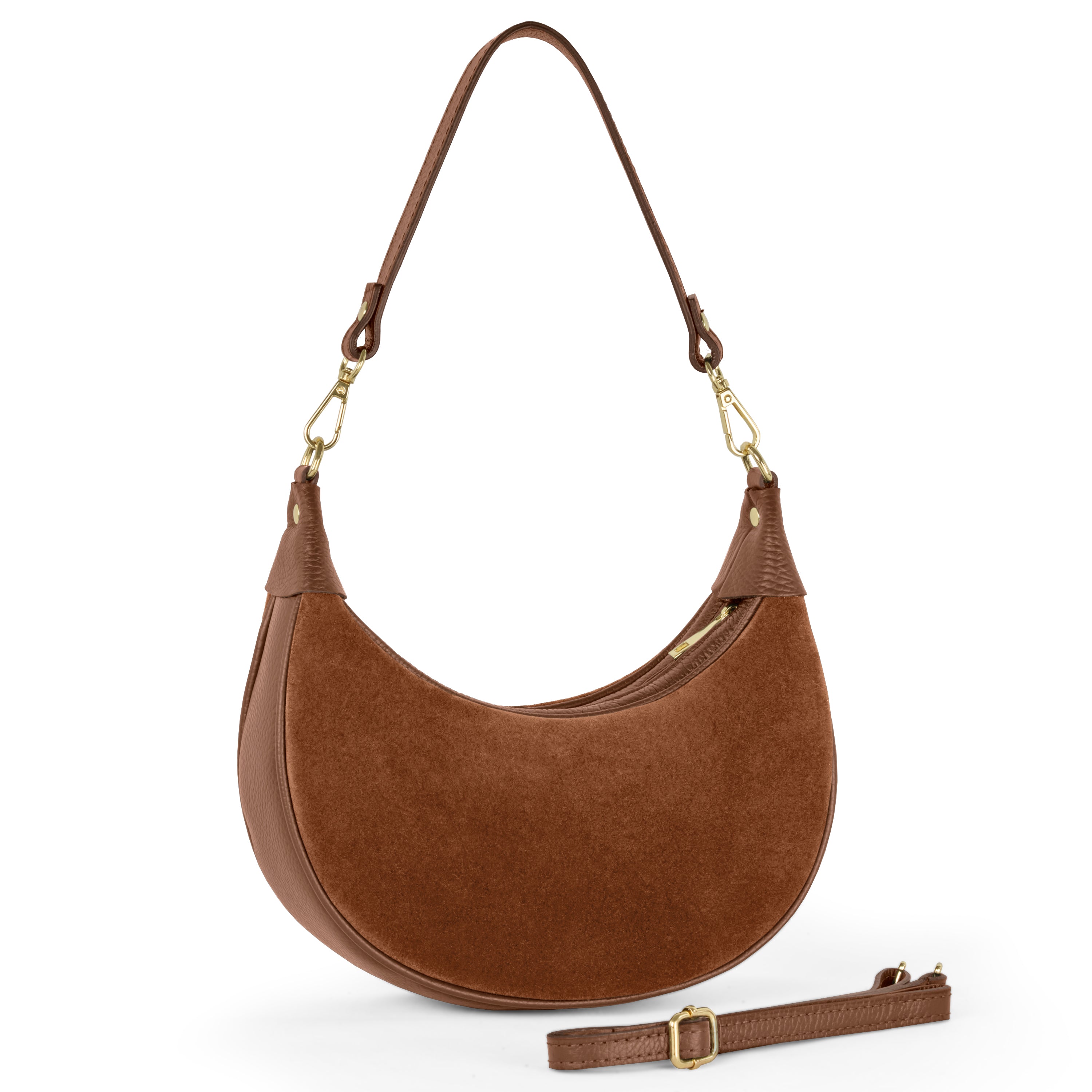 TAKEASY Italian Genuine Suede & Calf Leather Crescent Shoulder Bag